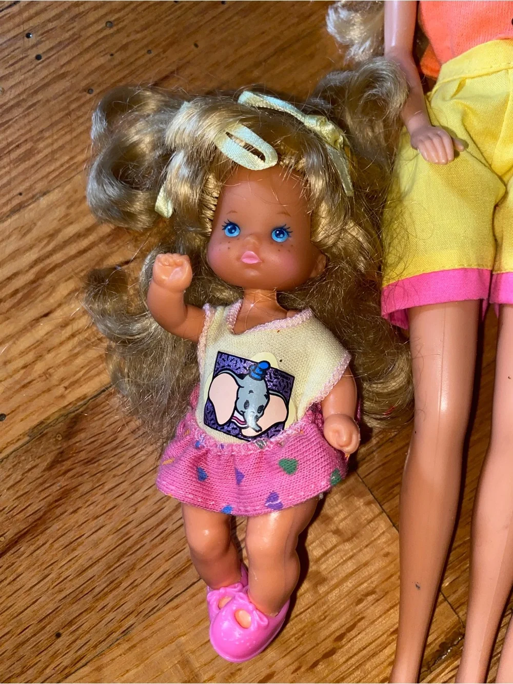 Vintage Disney land Barbies and baby Dolls Set in Pink, Yellow & Blue Playwear